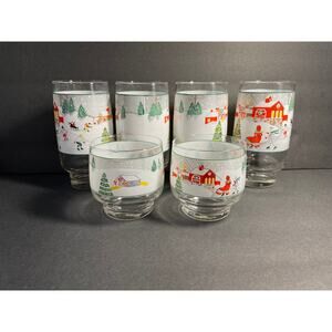 Vintage Sango Silent Night Christmas Glassware set of 4 large and 2 small